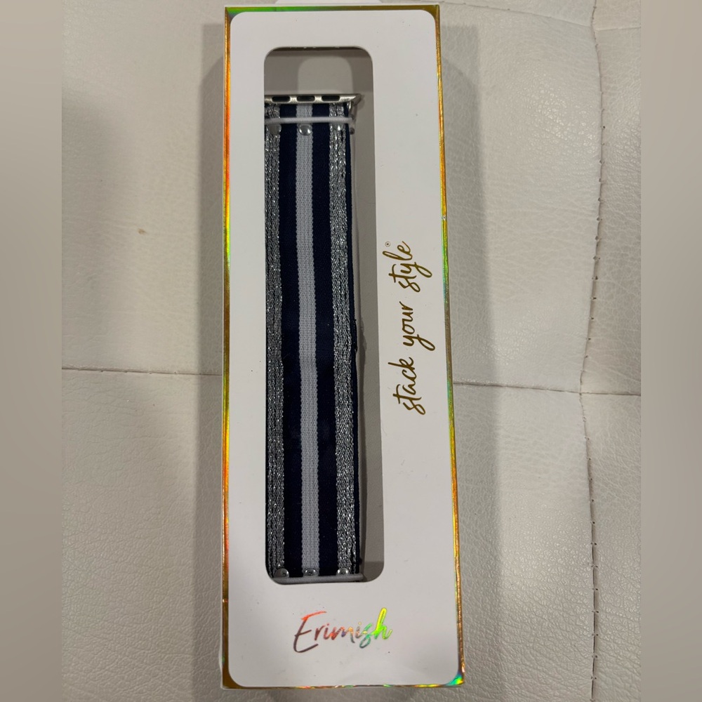Apple Watch band navy and silver and white   strip elastic OS